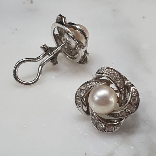 1930S40S PEARL DIAMOND 18CT WHITE GOLD PIERCED EARRINGS - ADDITIONAL PHOTO 6