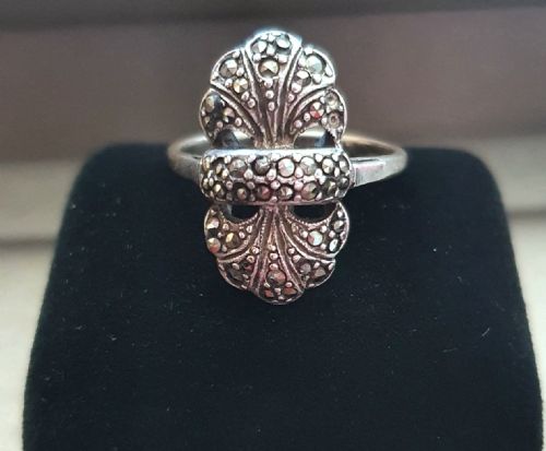 c1920s art deco marcasite on silver ring size t u - CATEGORY: ANTIQUE JEWELLERY - DATED 1920