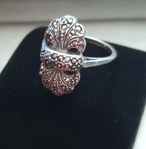 C1920S ART DECO MARCASITE ON SILVER RING SIZE T U - ADDITIONAL PHOTO 1