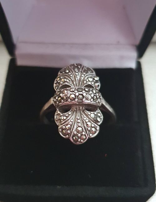 C1920S ART DECO MARCASITE ON SILVER RING SIZE T U - ADDITIONAL PHOTO 3