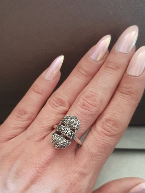 C1920S ART DECO MARCASITE ON SILVER RING SIZE T U - ADDITIONAL PHOTO 5