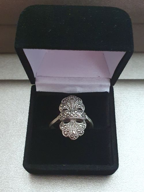 C1920S ART DECO MARCASITE ON SILVER RING SIZE T U - ADDITIONAL PHOTO 9