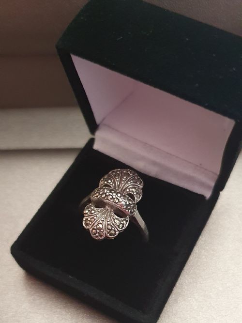 C1920S ART DECO MARCASITE ON SILVER RING SIZE T U - ADDITIONAL PHOTO 10