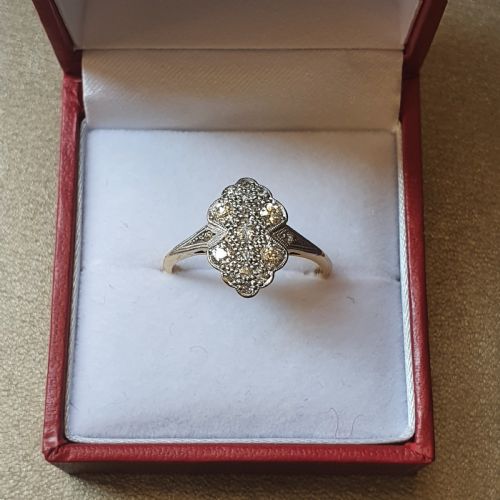 art deco diamond on platinum 18 ct gold panel ring size p q c1930s - CATEGORY: ANTIQUE JEWELLERY - DATED 1930