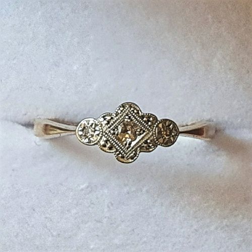 art deco diamond on platinum 9 ct gold ring 1920s size m - CATEGORY: ANTIQUE JEWELLERY - DATED 1920