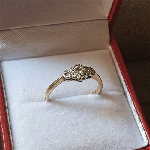 ART DECO DIAMOND ON PLATINUM 9 CT GOLD RING 1920S SIZE M - ADDITIONAL PHOTO 2