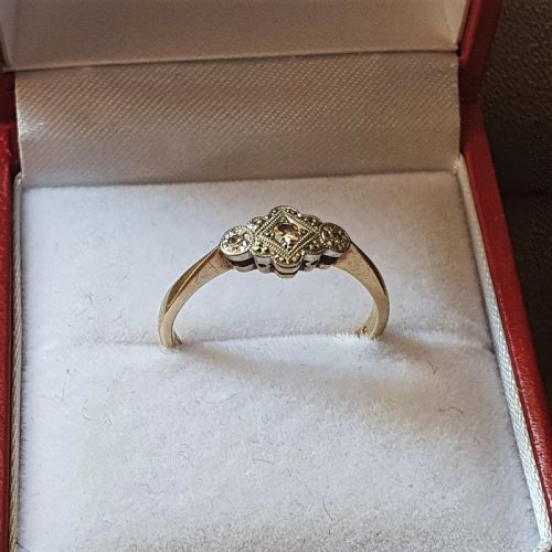 ART DECO DIAMOND ON PLATINUM 9 CT GOLD RING 1920S SIZE M - ADDITIONAL PHOTO 3
