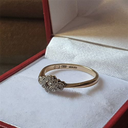 ART DECO DIAMOND ON PLATINUM 9 CT GOLD RING 1920S SIZE M - ADDITIONAL PHOTO 4