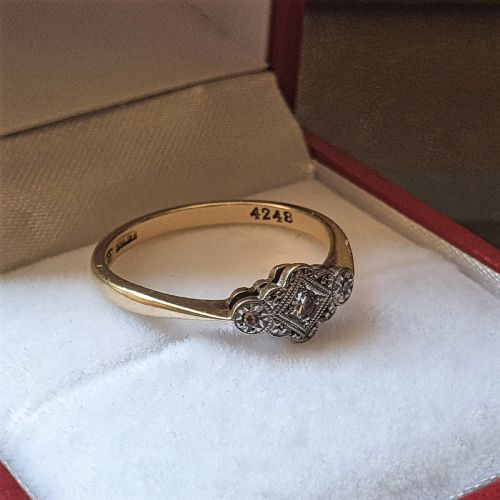 ART DECO DIAMOND ON PLATINUM 9 CT GOLD RING 1920S SIZE M - ADDITIONAL PHOTO 6