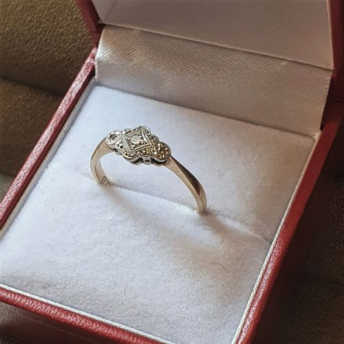ART DECO DIAMOND ON PLATINUM 9 CT GOLD RING 1920S SIZE M - ADDITIONAL PHOTO 8