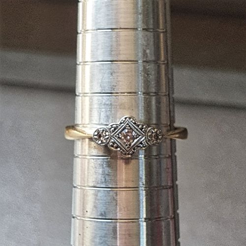 ART DECO DIAMOND ON PLATINUM 9 CT GOLD RING 1920S SIZE M - ADDITIONAL PHOTO 9