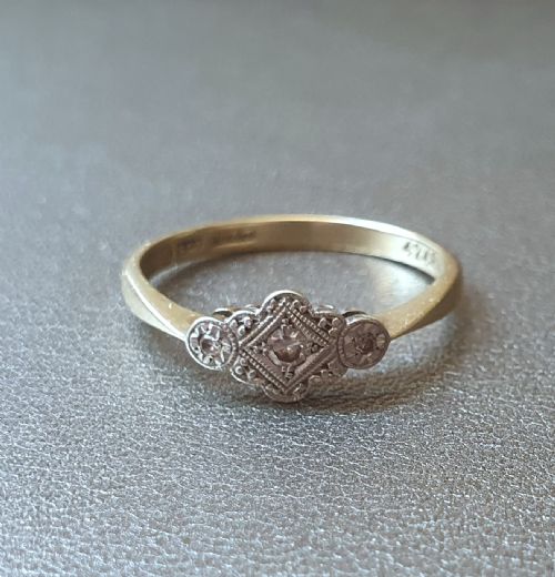ART DECO DIAMOND ON PLATINUM 9 CT GOLD RING 1920S SIZE M - ADDITIONAL PHOTO 11
