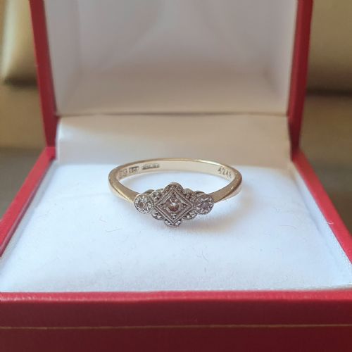 ART DECO DIAMOND ON PLATINUM 9 CT GOLD RING 1920S SIZE M - ADDITIONAL PHOTO 12
