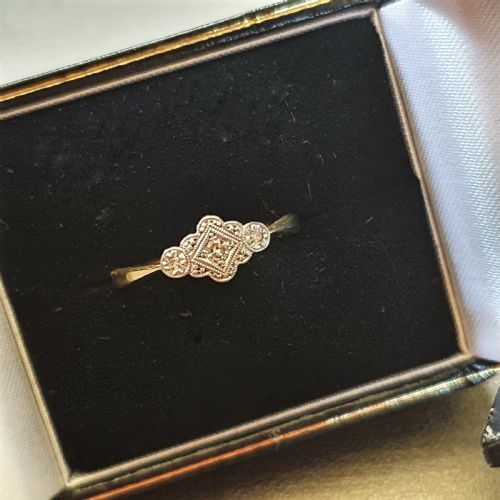ART DECO DIAMOND ON PLATINUM 9 CT GOLD RING 1920S SIZE M - ADDITIONAL PHOTO 13