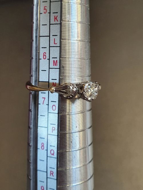 ART DECO OLD CUT OCTAGONAL DIAMOND 18 CT GOLD RING CRESCENT DIAMONDS SHOULDERS C1935 SIZE N - ADDITIONAL PHOTO 10