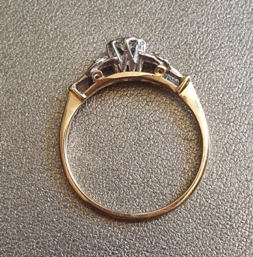 ART DECO OLD CUT OCTAGONAL DIAMOND 18 CT GOLD RING CRESCENT DIAMONDS SHOULDERS C1935 SIZE N - ADDITIONAL PHOTO 12