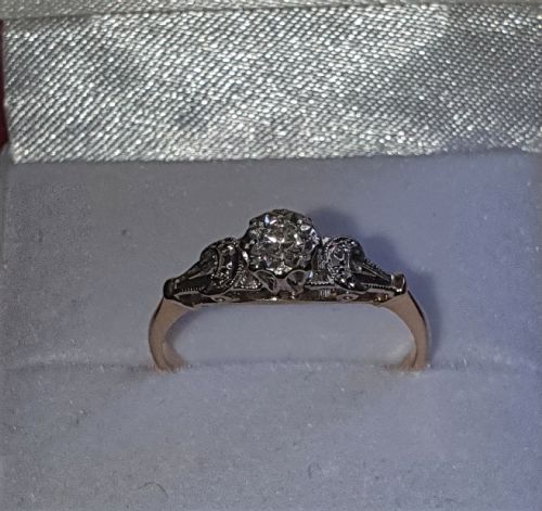 ART DECO OLD CUT OCTAGONAL DIAMOND 18 CT GOLD RING CRESCENT DIAMONDS SHOULDERS C1935 SIZE N - ADDITIONAL PHOTO 13