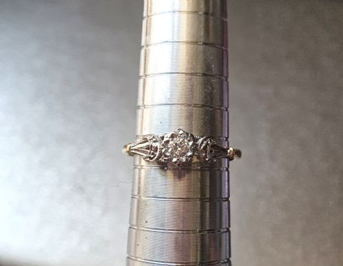 ART DECO OLD CUT OCTAGONAL DIAMOND 18 CT GOLD RING CRESCENT DIAMONDS SHOULDERS C1935 SIZE N - ADDITIONAL PHOTO 15