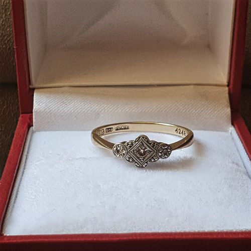 ART DECO DIAMOND ON PLATINUM 9 CT GOLD RING 1920S SIZE M - ADDITIONAL PHOTO 14
