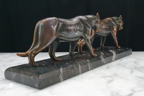 ART DECO PUMAS SCULPTURE ON MARBLE PLINTH - ADDITIONAL PHOTO 3