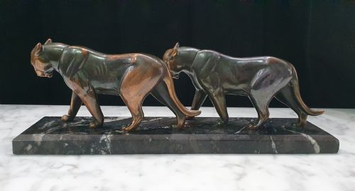 ART DECO PUMAS SCULPTURE ON MARBLE PLINTH - ADDITIONAL PHOTO 5