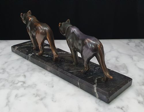 ART DECO PUMAS SCULPTURE ON MARBLE PLINTH - ADDITIONAL PHOTO 7
