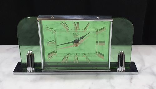 ART DECO CLOCK BY SMITHS GREEN GLASS CHROME REWIRED 12MO GUARANTEE C1930 - ADDITIONAL PHOTO 1