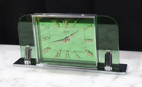 ART DECO CLOCK BY SMITHS GREEN GLASS CHROME REWIRED 12MO GUARANTEE C1930 - ADDITIONAL PHOTO 2