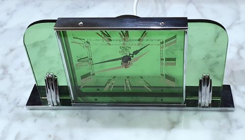ART DECO CLOCK BY SMITHS GREEN GLASS CHROME REWIRED 12MO GUARANTEE C1930 - ADDITIONAL PHOTO 3