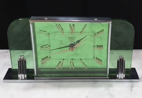 ART DECO CLOCK BY SMITHS GREEN GLASS CHROME REWIRED 12MO GUARANTEE C1930 - ADDITIONAL PHOTO 8
