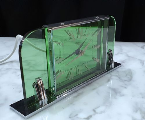 ART DECO CLOCK BY SMITHS GREEN GLASS CHROME REWIRED 12MO GUARANTEE C1930 - ADDITIONAL PHOTO 9