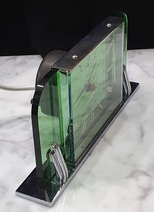 ART DECO CLOCK BY SMITHS GREEN GLASS CHROME REWIRED 12MO GUARANTEE C1930 - ADDITIONAL PHOTO 18