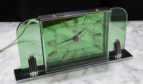 ART DECO CLOCK BY SMITHS GREEN GLASS CHROME REWIRED 12MO GUARANTEE C1930 - ADDITIONAL PHOTO 19