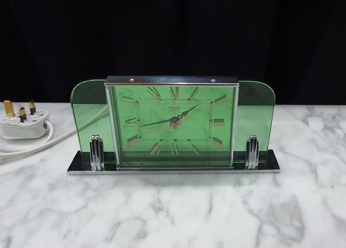 ART DECO CLOCK BY SMITHS GREEN GLASS CHROME REWIRED 12MO GUARANTEE C1930 - ADDITIONAL PHOTO 20