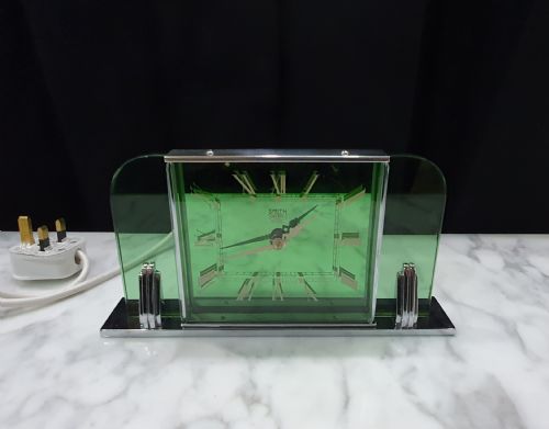 ART DECO CLOCK BY SMITHS GREEN GLASS CHROME REWIRED 12MO GUARANTEE C1930 - ADDITIONAL PHOTO 21