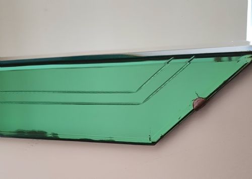 ORIGINAL ART DECO HANGING WALL MIRROR WITH GEOMETRIC GREEN PANELS C1930 - ADDITIONAL PHOTO 8