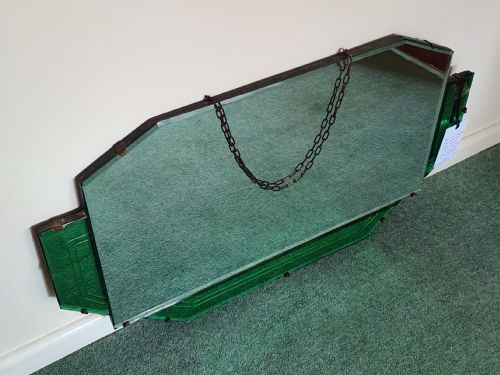ORIGINAL ART DECO HANGING WALL MIRROR WITH GEOMETRIC GREEN PANELS C1930 - ADDITIONAL PHOTO 2