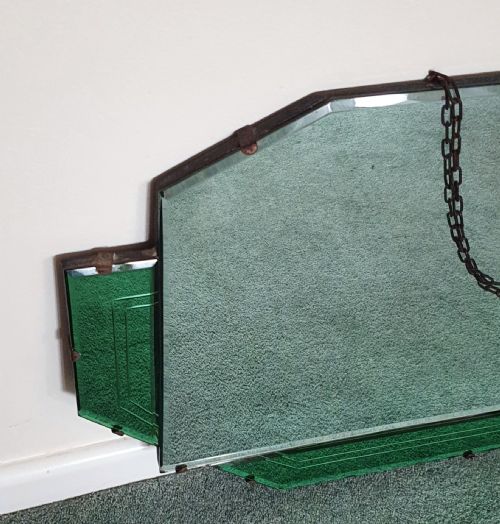 ORIGINAL ART DECO HANGING WALL MIRROR WITH GEOMETRIC GREEN PANELS C1930 - ADDITIONAL PHOTO 3