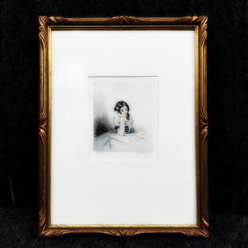 jean hardy patience art deco original pencil signed etching c1925 - CATEGORY: ANTIQUE ART - DATED 1920