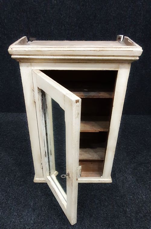 1920 french distressed bathroom cabinet with mirror original key - CATEGORY: ANTIQUE CUPBOARDS - DATED 1920