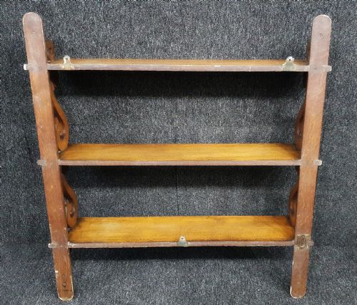 MID VICTORIAN GRADUATED OAK WALL SHELVES SCROLL SHAPE SUPPORTS C 1875 - ADDITIONAL PHOTO 5