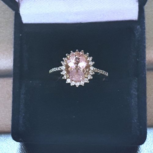 MORGANITE WITH DIAMOND HALO SHOULDERS 9CT GOLD RING SIZE N - ADDITIONAL PHOTO 10