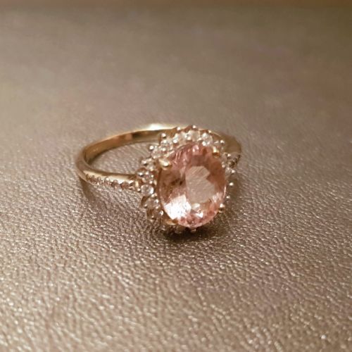 MORGANITE WITH DIAMOND HALO SHOULDERS 9CT GOLD RING SIZE N - ADDITIONAL PHOTO 2