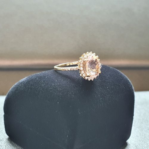 MORGANITE WITH DIAMOND HALO SHOULDERS 9CT GOLD RING SIZE N - ADDITIONAL PHOTO 5