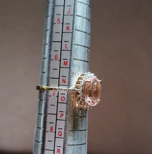 MORGANITE WITH DIAMOND HALO SHOULDERS 9CT GOLD RING SIZE N - ADDITIONAL PHOTO 9