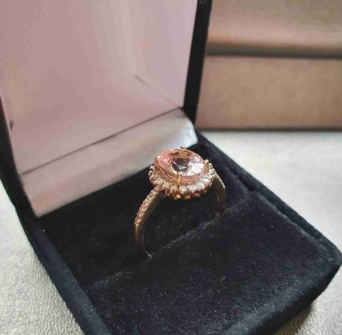 MORGANITE WITH DIAMOND HALO SHOULDERS 9CT GOLD RING SIZE N - ADDITIONAL PHOTO 11