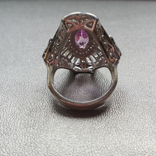 VINTAGE MARQUISE PINK TOPAZ 925 SILVER RING ART DECO STYLE SIZE N O - ADDITIONAL PHOTO 3