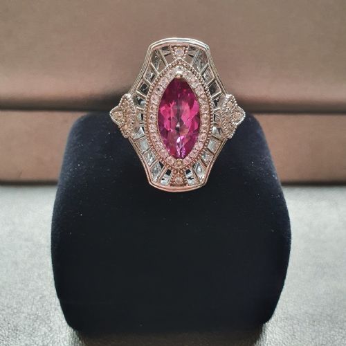 VINTAGE MARQUISE PINK TOPAZ 925 SILVER RING ART DECO STYLE SIZE N O - ADDITIONAL PHOTO 6