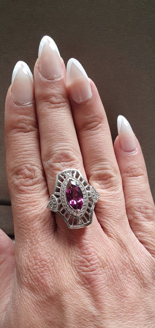 VINTAGE MARQUISE PINK TOPAZ 925 SILVER RING ART DECO STYLE SIZE N O - ADDITIONAL PHOTO 9