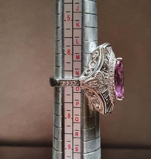 VINTAGE MARQUISE PINK TOPAZ 925 SILVER RING ART DECO STYLE SIZE N O - ADDITIONAL PHOTO 10